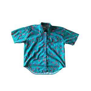 Vintage Southwest Canyon Ladies L Cowboy Hat and Boots Green Western Button Up